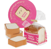 Tasty Bread eraser set with three slice-shaped erasers in loaf-style in pink retail packaging