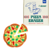 Pizza-shaped eraser with seven detachable slices and retail box