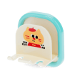 Children's cat-themed toothbrush holder with blue backing