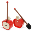 Red apple-shaped wall-mounted toilet brush with holder and black bristle head
