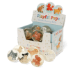 Playful Pups glitter bouncy balls display box with assorted puppy designs inside clear balls
