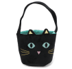 Black velvet cat-shaped bag with embroidered face, glitter ears and shoulder strap