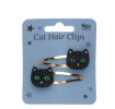 Set of two glitter black cat hair clips in retail card packaging