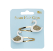 Set of two swan hair clips with glitter wings and gold-toned snap clips