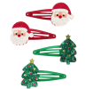 Set of four Christmas hair clips featuring Santa faces and glitter Christmas trees