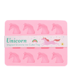 Unicorn-shaped silicone ice cube tray with 12 unicorn moulds in pink