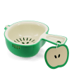 Green apple-shaped colander with handle and matching hanging apple tag