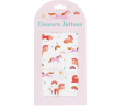 Pack of unicorn temporary tattoos featuring colourful unicorns, rainbows, moons and stars.