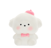 White bear squishy toy with pink bow tie and hat, featuring a soft rounded design.