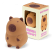 Brown capybara squishy toy with soft rounded design, shown beside matching display box.