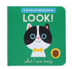 Touch-and-feel playbook featuring a black-and-white cat on a green cover.