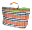 Large woven shopping bag with orange and blue striped pattern with orange handles