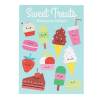 Children’s temporary tattoos featuring smiling sweets, ice creams, cakes and drinks.