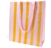 Shopping bag with pink and orange vertical stripes and matching pink carry handles.