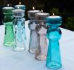 Set Of 6 Glass Candlestick Tealight Holders