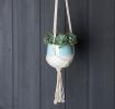 Small Aqua Marine Dipped Macrame Plant Pot
