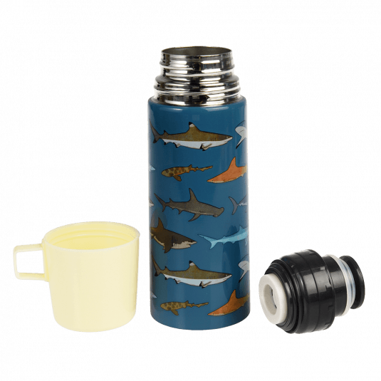 Sharks Flask with cup removed and lid unscrewed