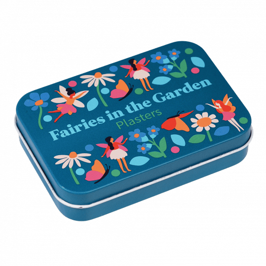 Fairies in the garden plasters in a tin top side