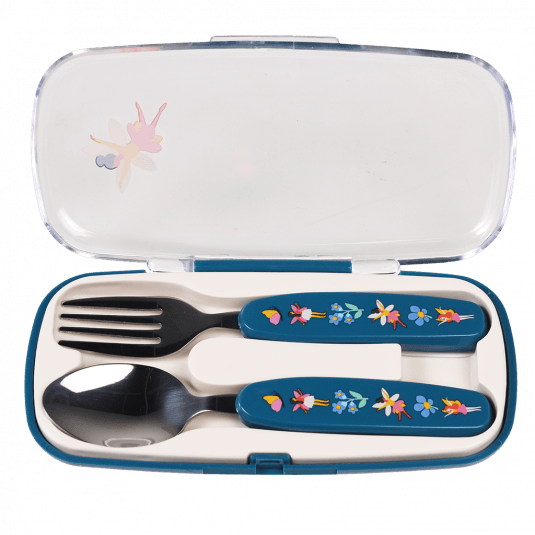 Fairies in the Garden cutlery set in carry case with lid open