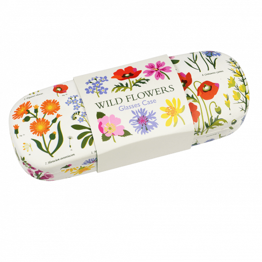 White hardshell glasses case with wild floral pattern