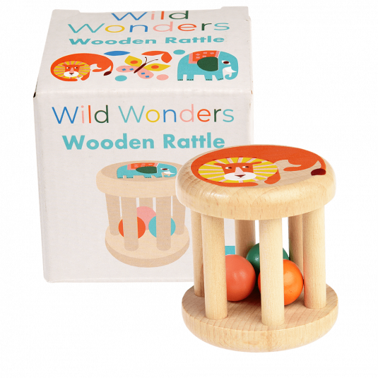 Wild Wonders wooden babies' rattle with box