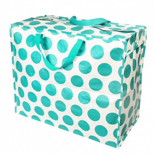 Recycled plastic jumbo storage bag in cream with turquoise spots