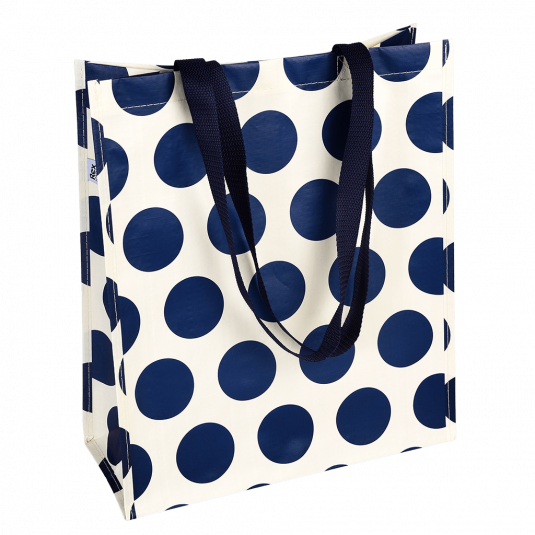 Recycled plastic jumbo storage bag in cream with navy blue spots