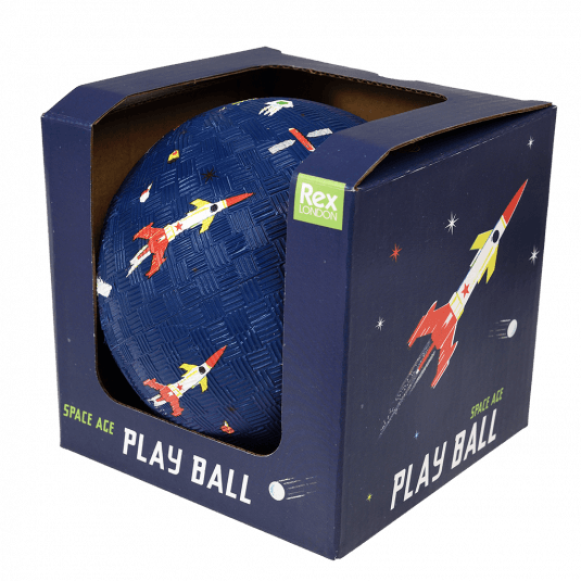 Space Age play ball in box side view