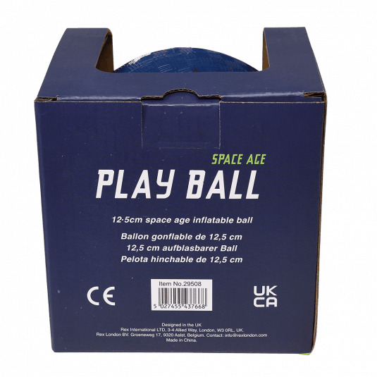 Space Age play ball in box back view