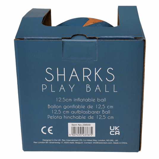 Sharks play ball in box back view
