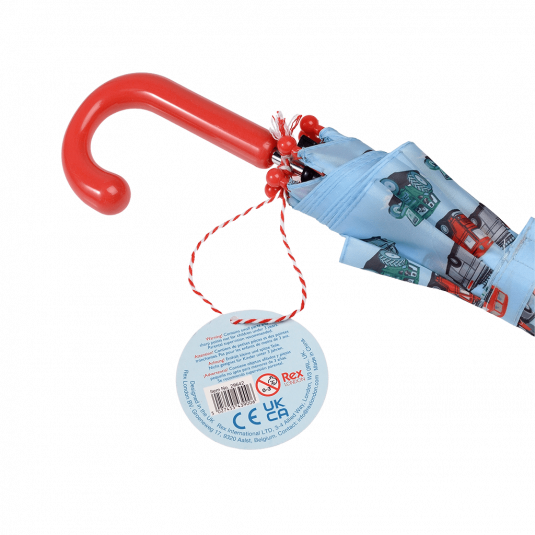 Road Trip children's umbrella swing tag with information