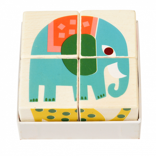 Wooden puzzle cubes for infants forming picture of elephant