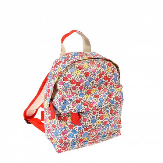 Mini children's backpack in ecru with flower print front view