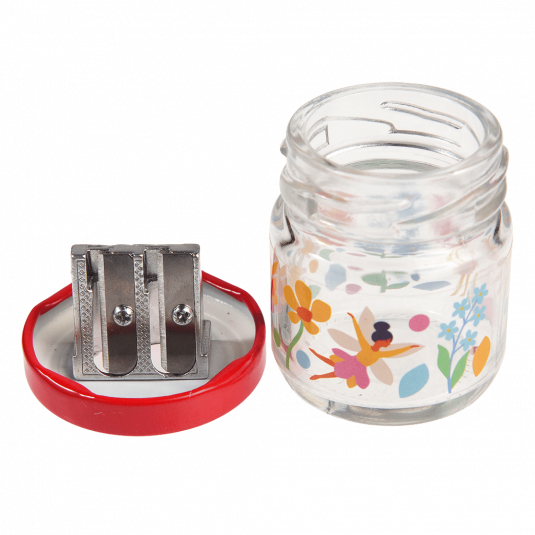 Fairies in the Garden glass jar pencil sharpener with lid/sharpener removed