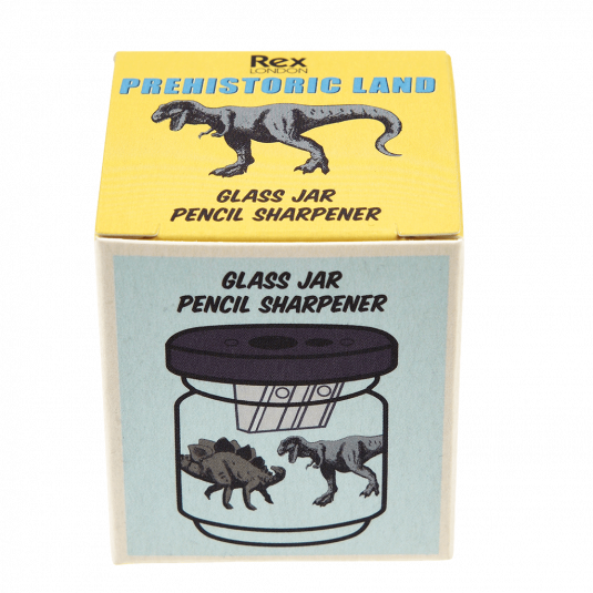 Prehistoric Land glass jar pencil sharpener box