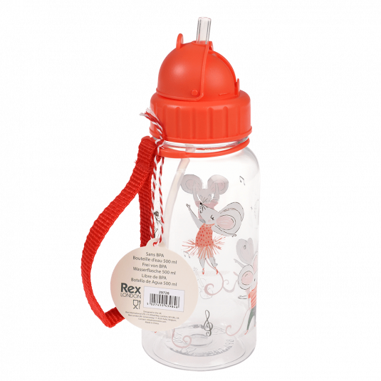 Mimi and Milo kids water bottle showing straw