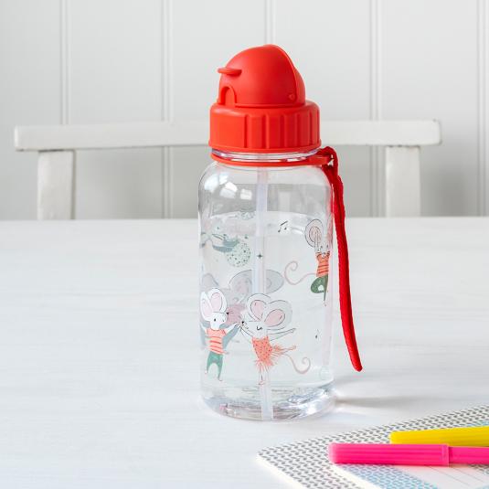Mimi and Milo water bottle with print of dancing mouse characters