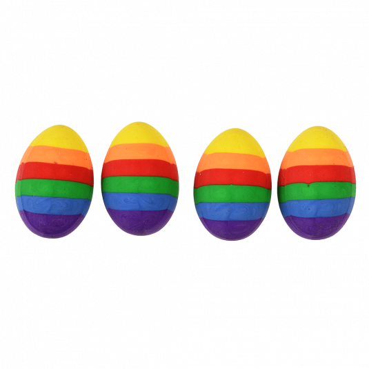 4 rainbow coloured erasers in shape of eggs