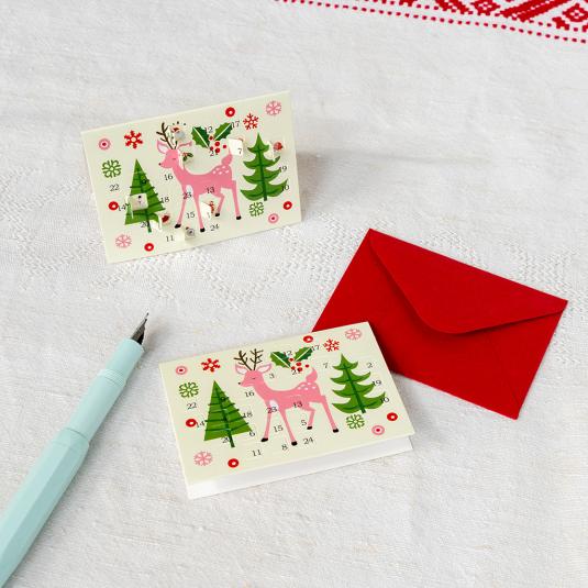 50s Christmas miniature advent calendar cards with pen and envelope