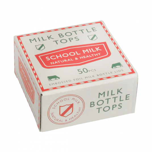 Box Of 50 Decorative Foil Milk Bottle Tops ﻿Rex London