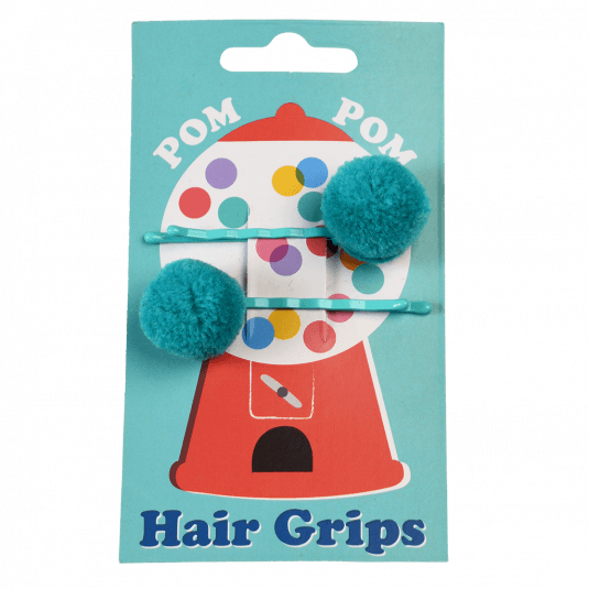 Turquoise Pom Pom Hair Grips