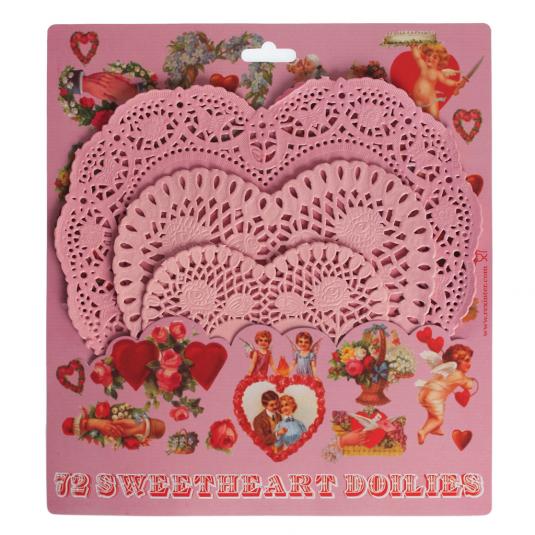 Set Of 72 Pink Heart Paper Doilies