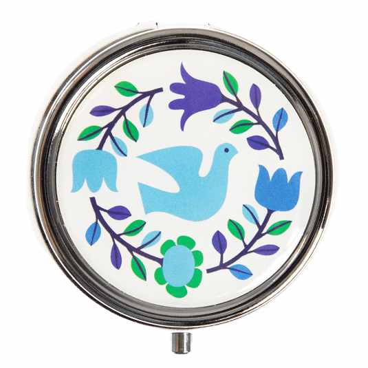 Folk Doves Pill Box With Mirror