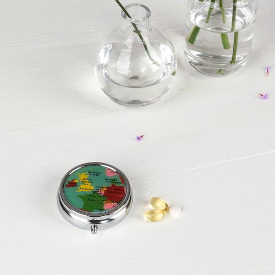 World Map Pill Box With Mirror