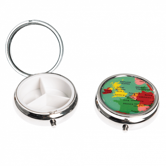 World Map Pill Box With Mirror