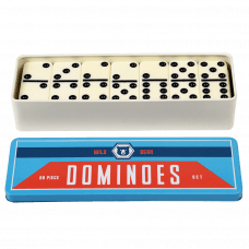 Wild Bear dominoes tin with lid removed to show tiles