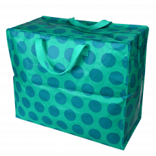 Recycled plastic jumbo storage bag in turquoise with blue spots