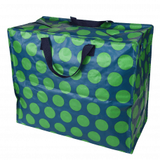 Recycled plastic jumbo storage bag in blue with green spots