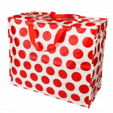 Recycled plastic jumbo storage bag in cream with red spots