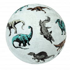 Pale blue inflatable rubber ball with dinosaur print